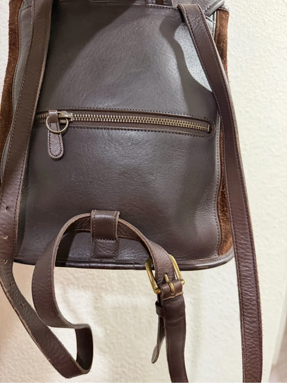 Coach Men's Brown Suede Backpack with Dark Brown Leather Flap